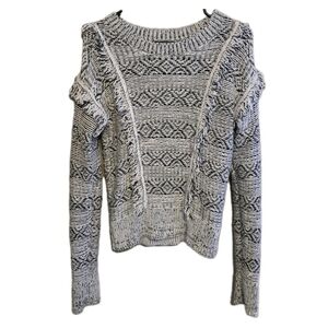 Gap Women's Chunky Knit Wool Blend Fringe Sweater Size Small Black White Boho